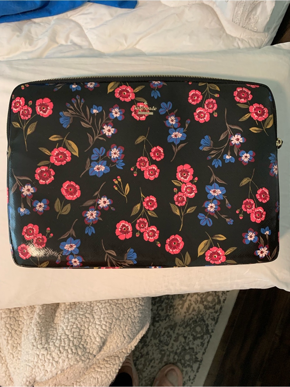 kate spade Black Floral Laptop Sleeve with Pink and Blue Blooms